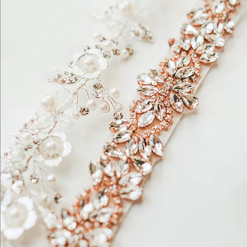 Rhinestone Bridal Belt Sash Wedding Bride Dress Crystal Applique Rose Gold